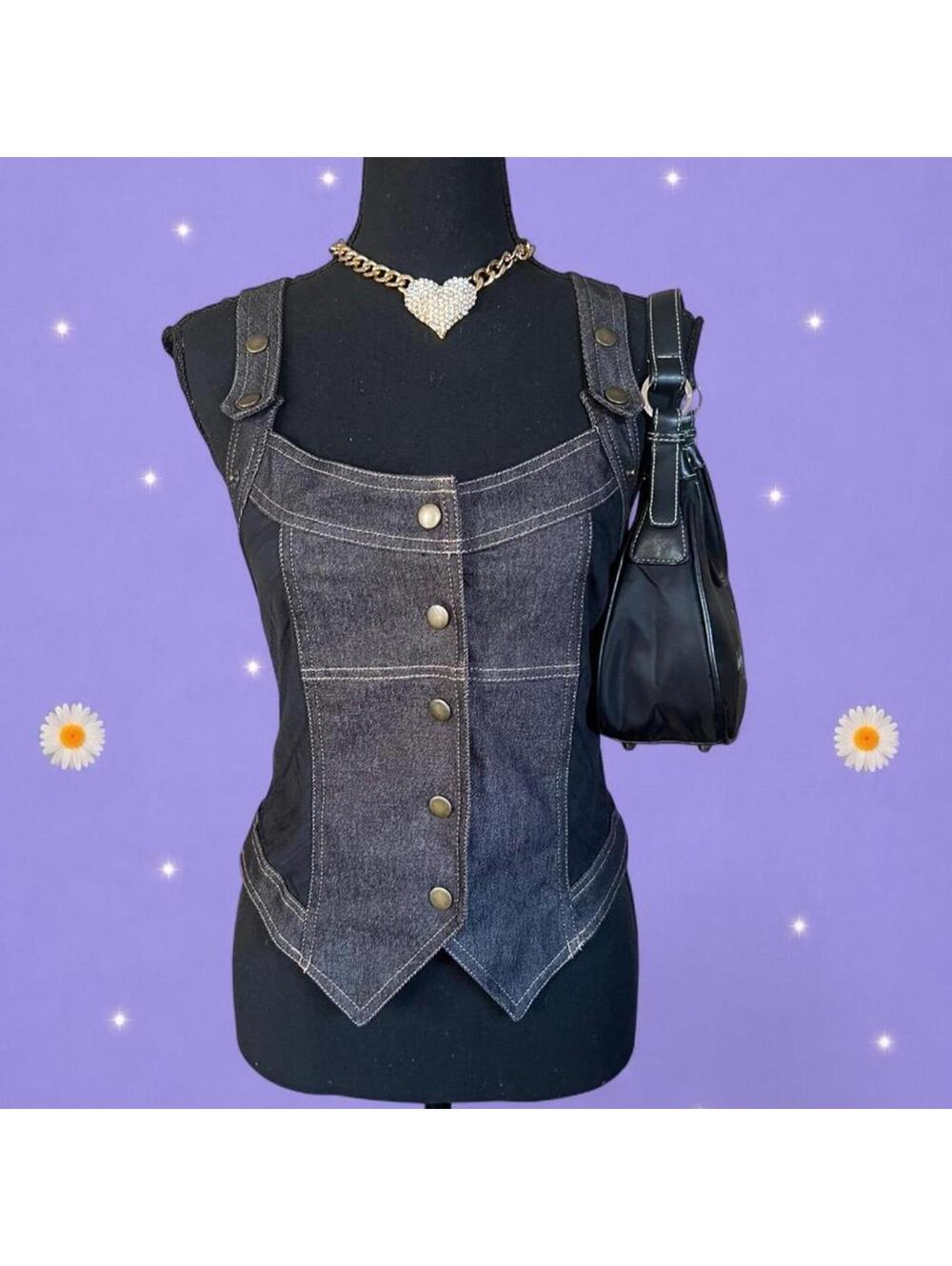 Vintage Y2K Jacqueline Riu Dark Academia Indie Sleaze Denim Tank Top Size Medium